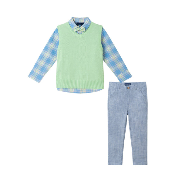 kids-2-8-sweater-vest-set-light-green Andy & Evan at Sophia's StyleButton Down Shirt Set-1